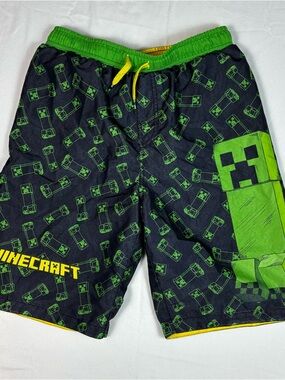 Minecraft Swim Trunks Boys 14/16 Green Black Creeper Mojang Beach Suit Shorts